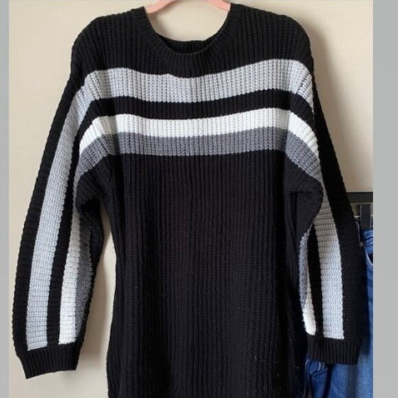Black, White & Grey Striped Sweater - Picture 1 of 3
